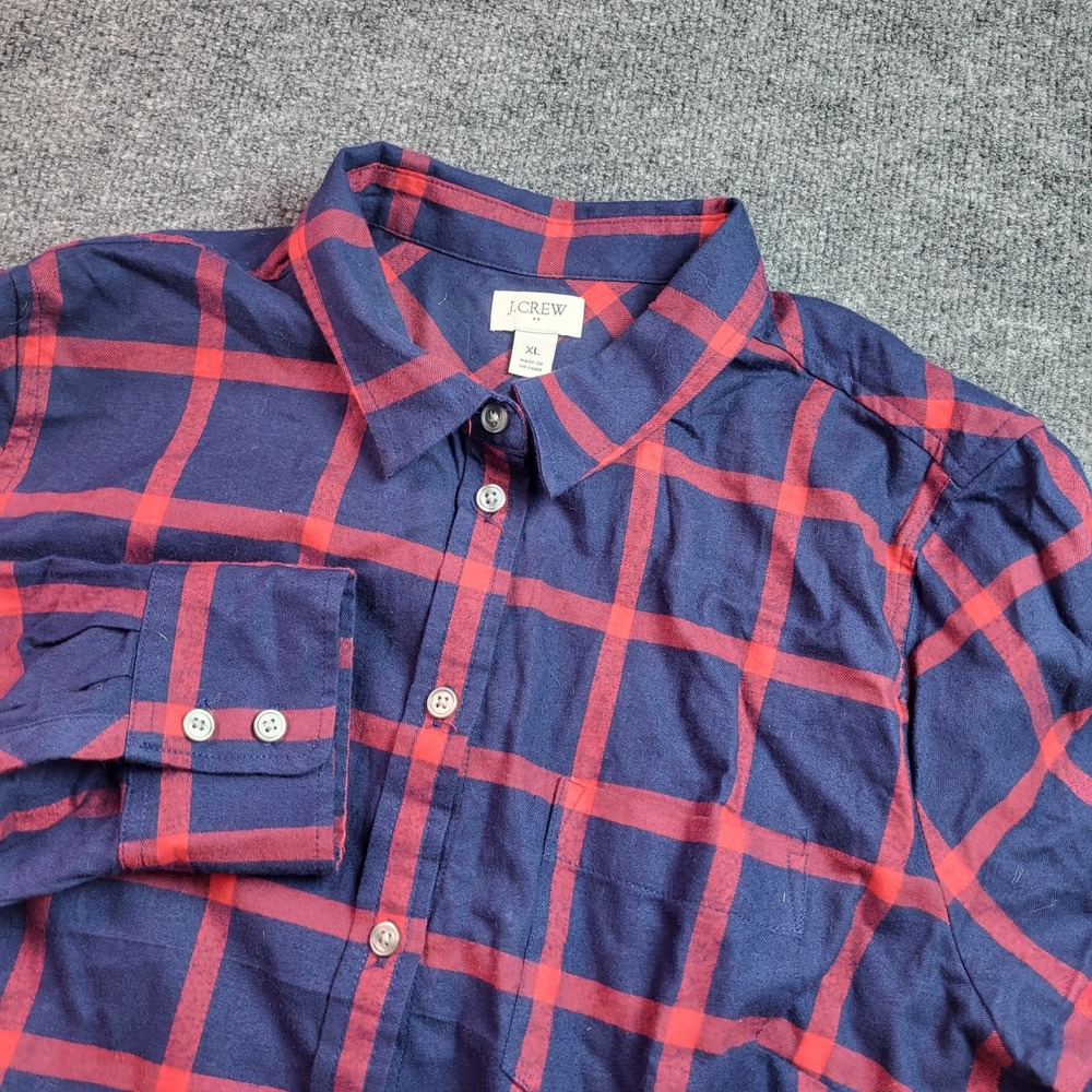 J.Crew Womens XL Flannel Button Down Shirt Navy Blue Red Plaid Long Sleeve
